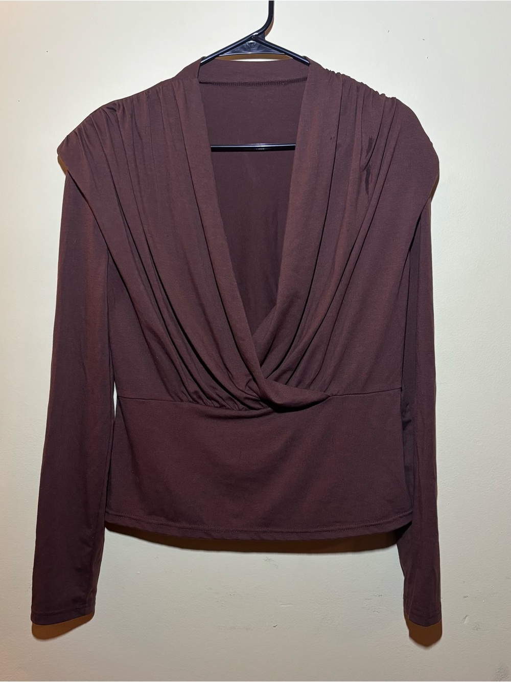 Women's Brown Draped Surplice Long-Sleeve Top - Picture 2 of 5